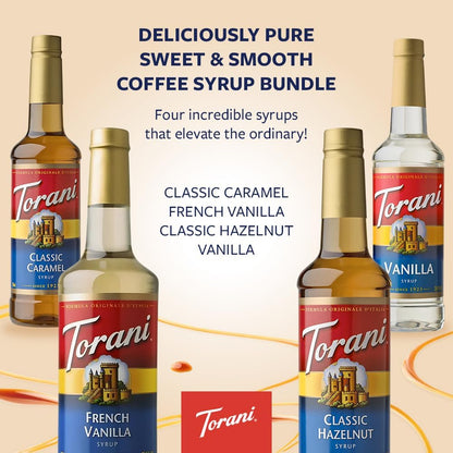 Torani Coffee Syrup Set 4 x 750ml - Vanilla, Caramel, French Vanilla, Hazelnut