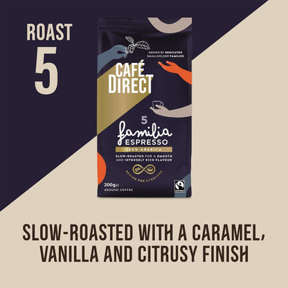 Cafédirect Fairtrade Familia Espresso Ground Coffee 200g - Pack of 6 (1.2kg Total)