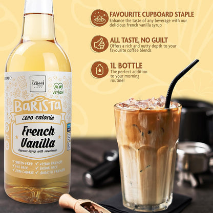 Skinny Food Co French Vanilla Coffee Syrup - Sugar Free 1L Zero Calorie Vegan