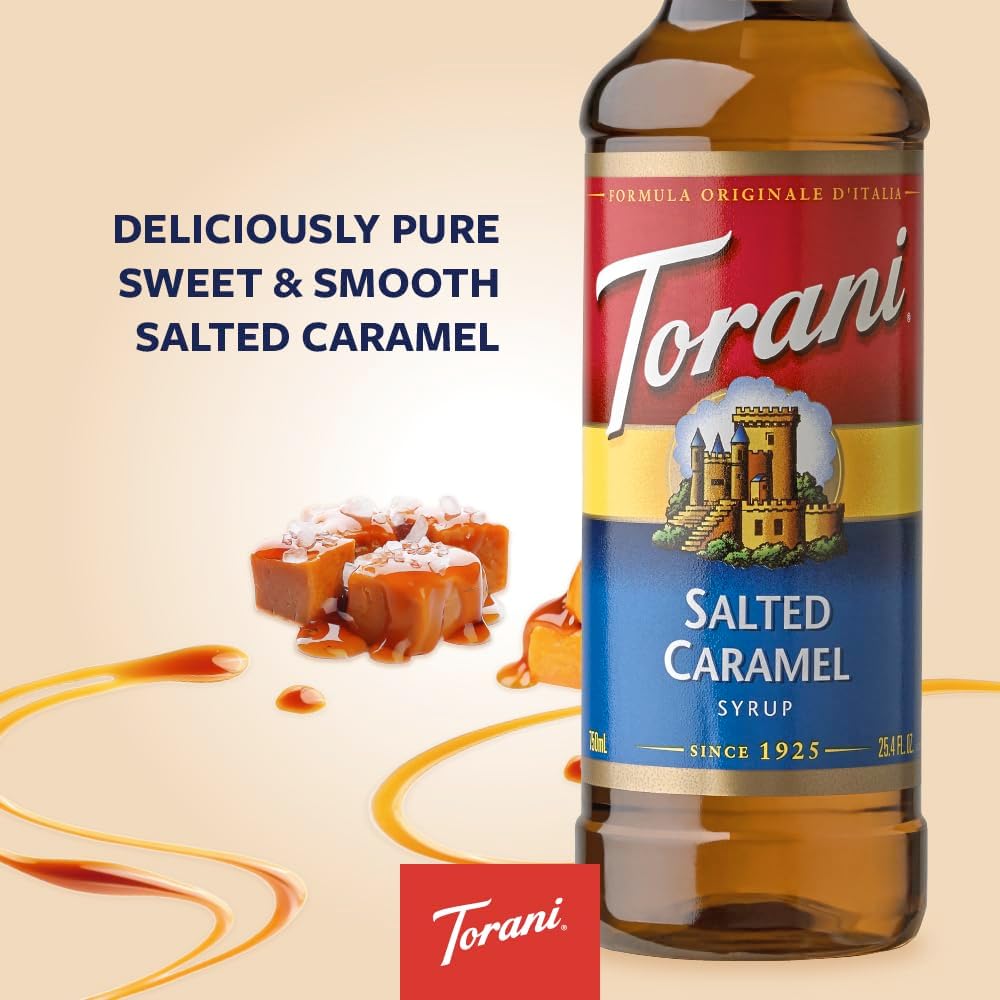 Torani Salted Caramel Coffee Syrup 750ml - Pure Cane Sugar Vegetarian