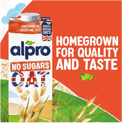 Alpro Oat No Sugars Plant-Based Long Life Drink - 100% British Oats - Unsweetened - Vegan Dairy Free & Lactose Free Milk Alternative - 1L (Pack of 8)