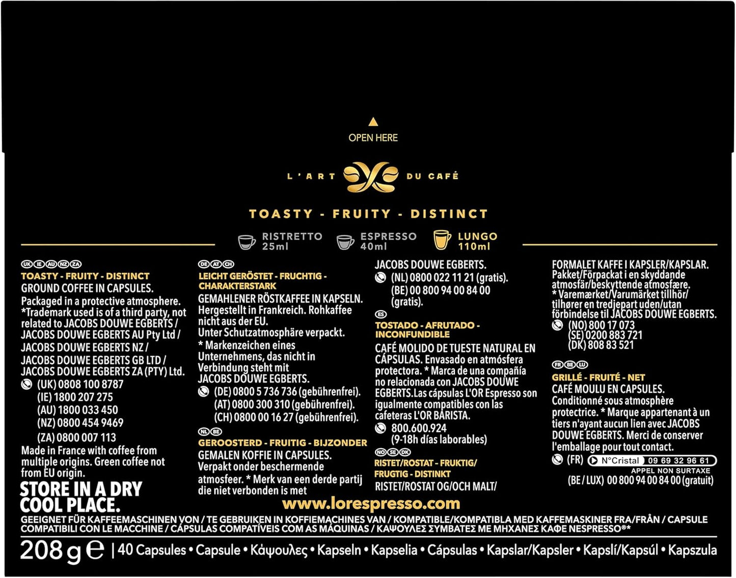 L'OR Espresso Lungo Profondo Coffee Pods x40 Intensity 8 - Nespresso Compatible