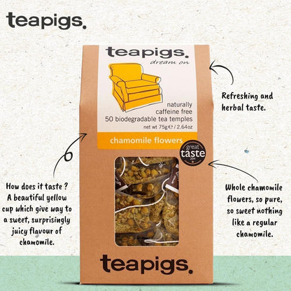 teapigs Chamomile Flowers Tea - Caffeine-Free Whole Flowers 50 Temples