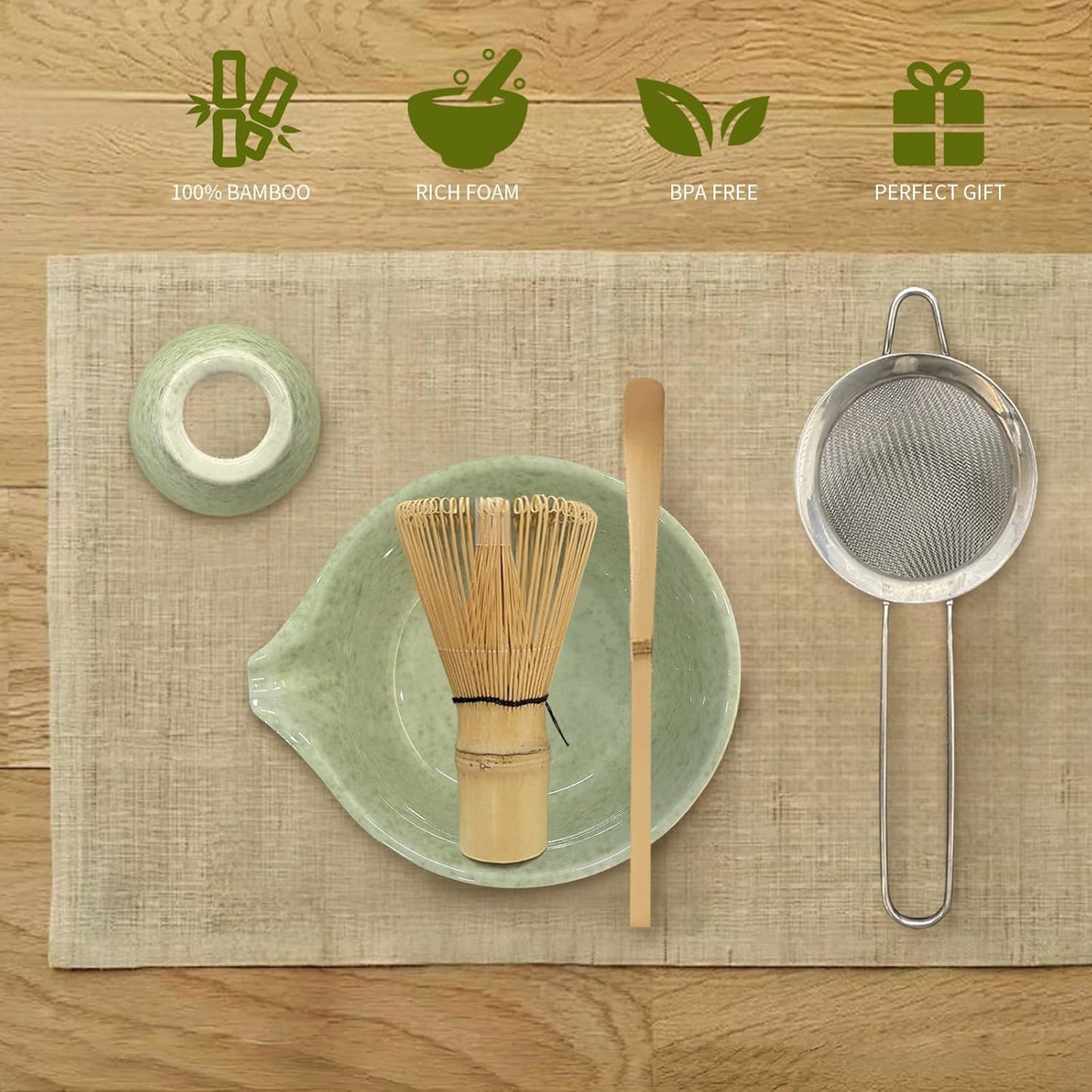 Matcha Set Whisk and Bowl Kit - Complete Tea Set Gift with Ceramic Bowl Bamboo Tools