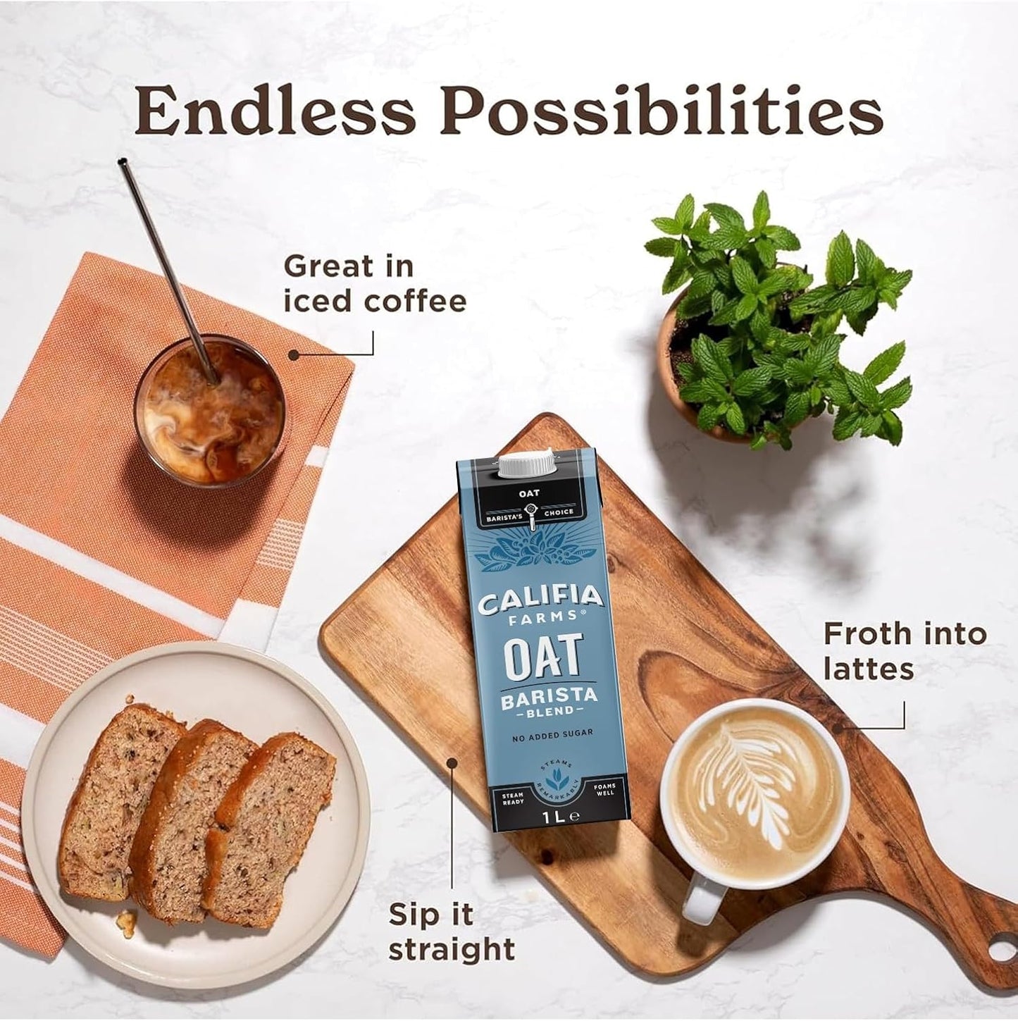 Califia Farms Oat Barista Blend with Calcium - 6 x 1L Dairy Free Vegan Milk