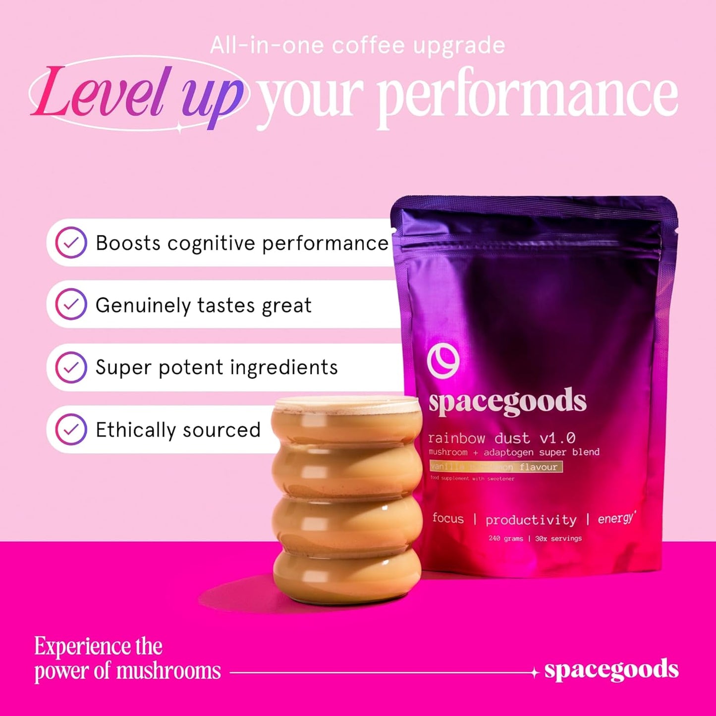 Spacegoods Rainbow Dust 240g Vanilla & Cinnamon - Vegan Mushroom Coffee (30 Servings)-ExpressCo