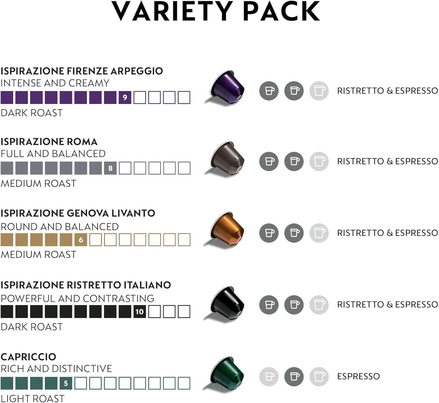Nespresso Original Coffee Pods 50 Mixed Pack - Arpeggio Ristretto Capriccio Roma Livanto-ExpressCo
