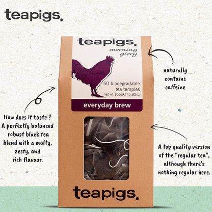teapigs Everyday Brew Tea - Black Tea Bags Rich and Malty Blend 50 Temples