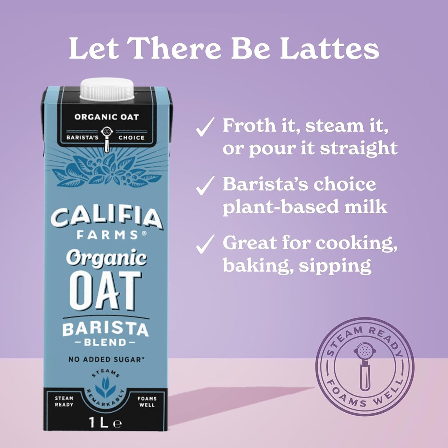 Califia Farms Organic Oat Barista Blend - 6 x 1L Dairy Free Vegan Milk