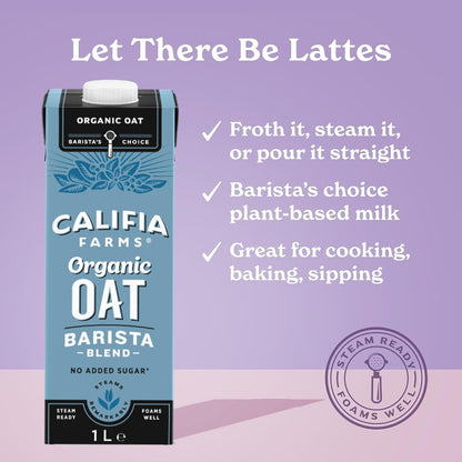 Califia Farms Organic Oat Barista Blend - 6 x 1L Dairy Free Vegan Milk