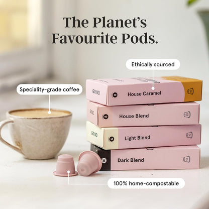 Grind Dark Blend Coffee Pods – Pack of 100 Biodegradable Capsules – 100% Arabica – Nespresso® Original Compatible Capsules – Home Compostable – Barista Quality and Specialty Grade – Dark Roast