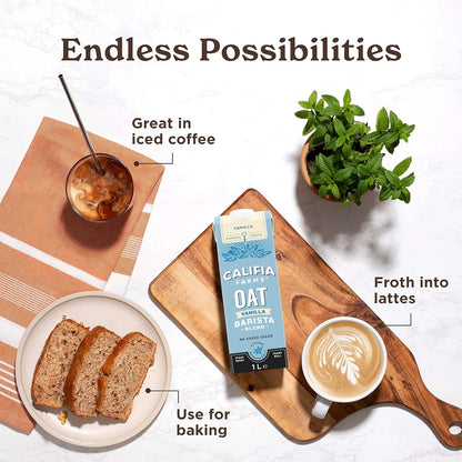 Califia Farms Vanilla Oat Barista Blend - 6 x 1L Dairy Free Vegan Milk