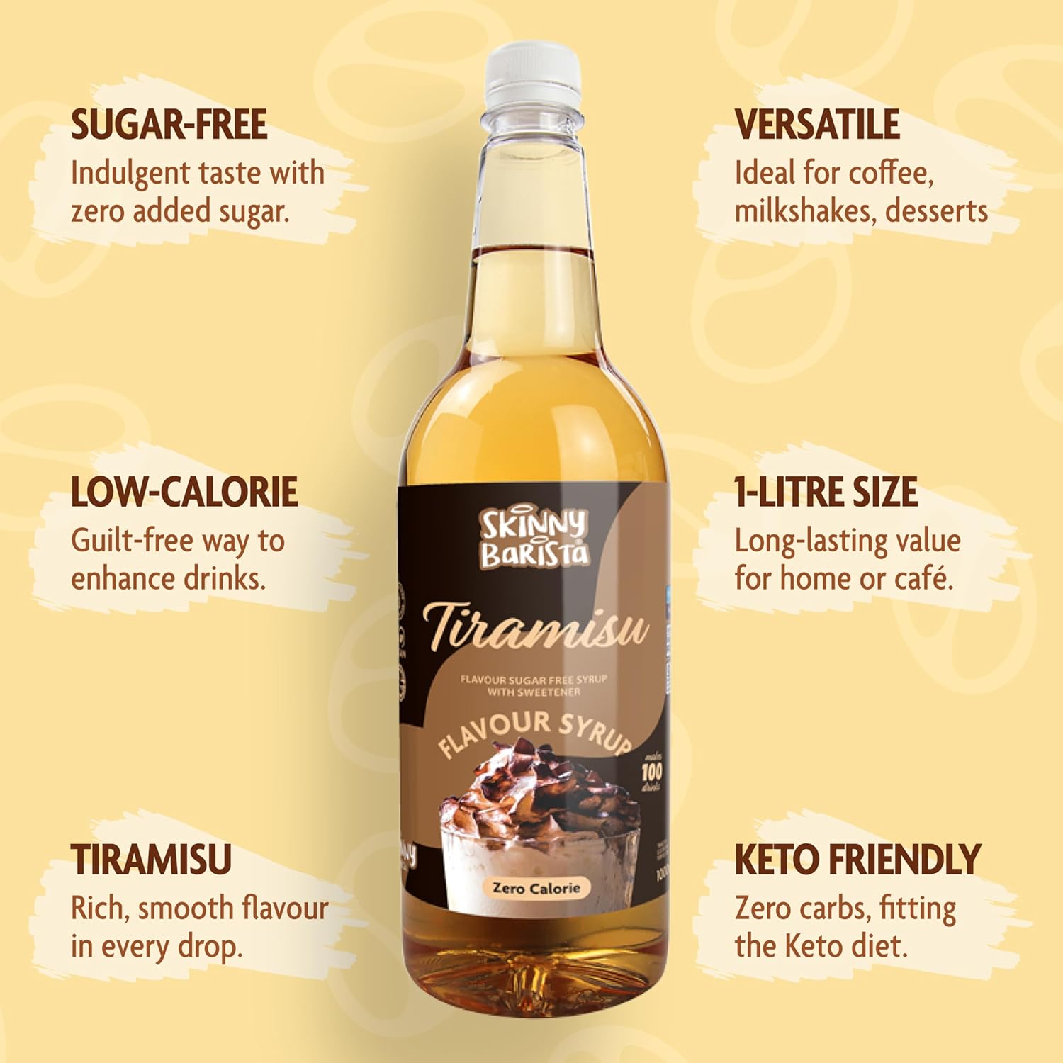 Skinny Barista Tiramisu Syrup Zero Calorie 1L - Sugar Free Vegan-ExpressCo