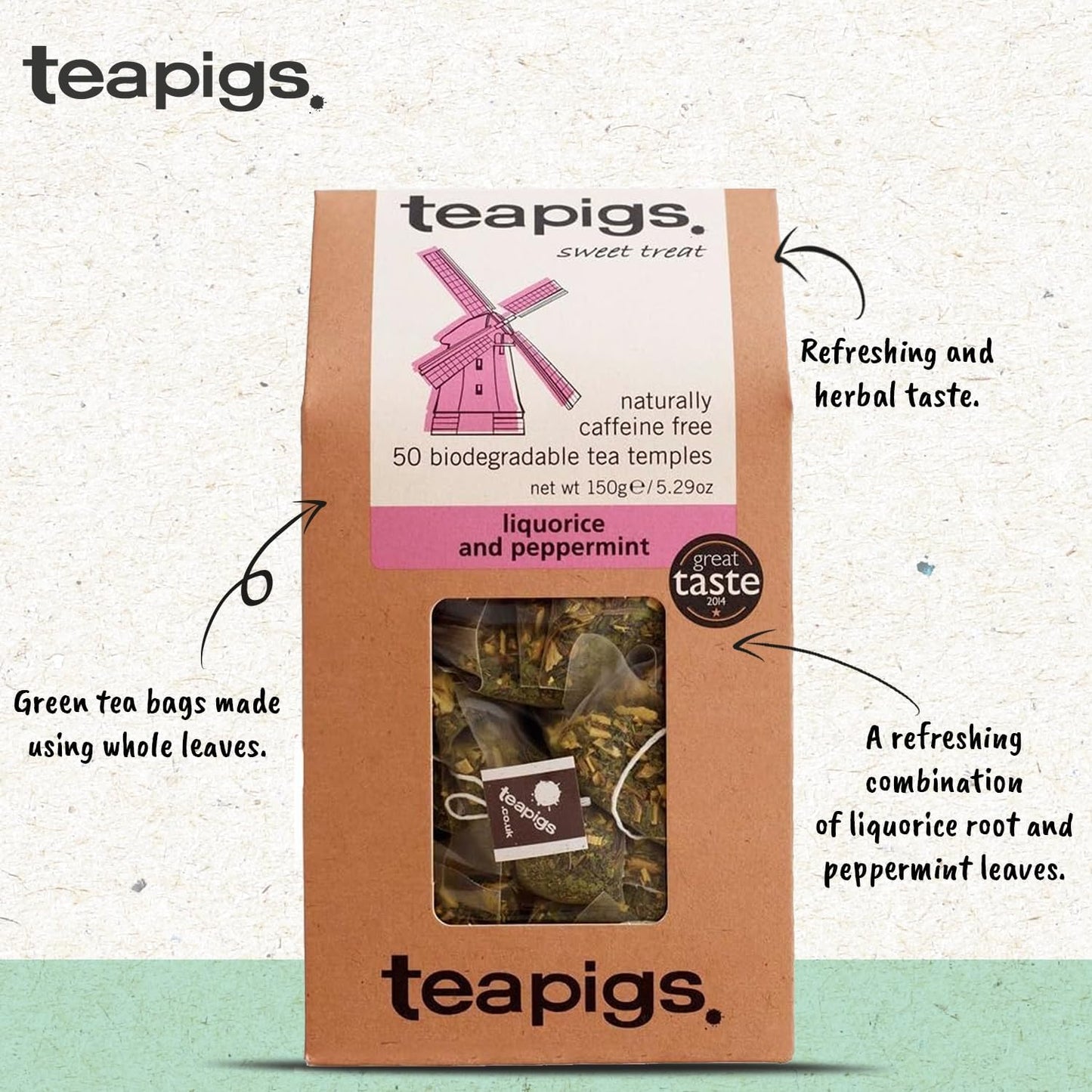 teapigs Liquorice & Peppermint Tea - Caffeine-Free Herbal Tea 50 Temples