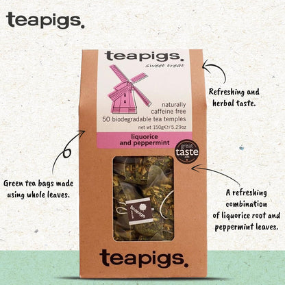 teapigs Liquorice & Peppermint Tea - Caffeine-Free Herbal Tea 50 Temples
