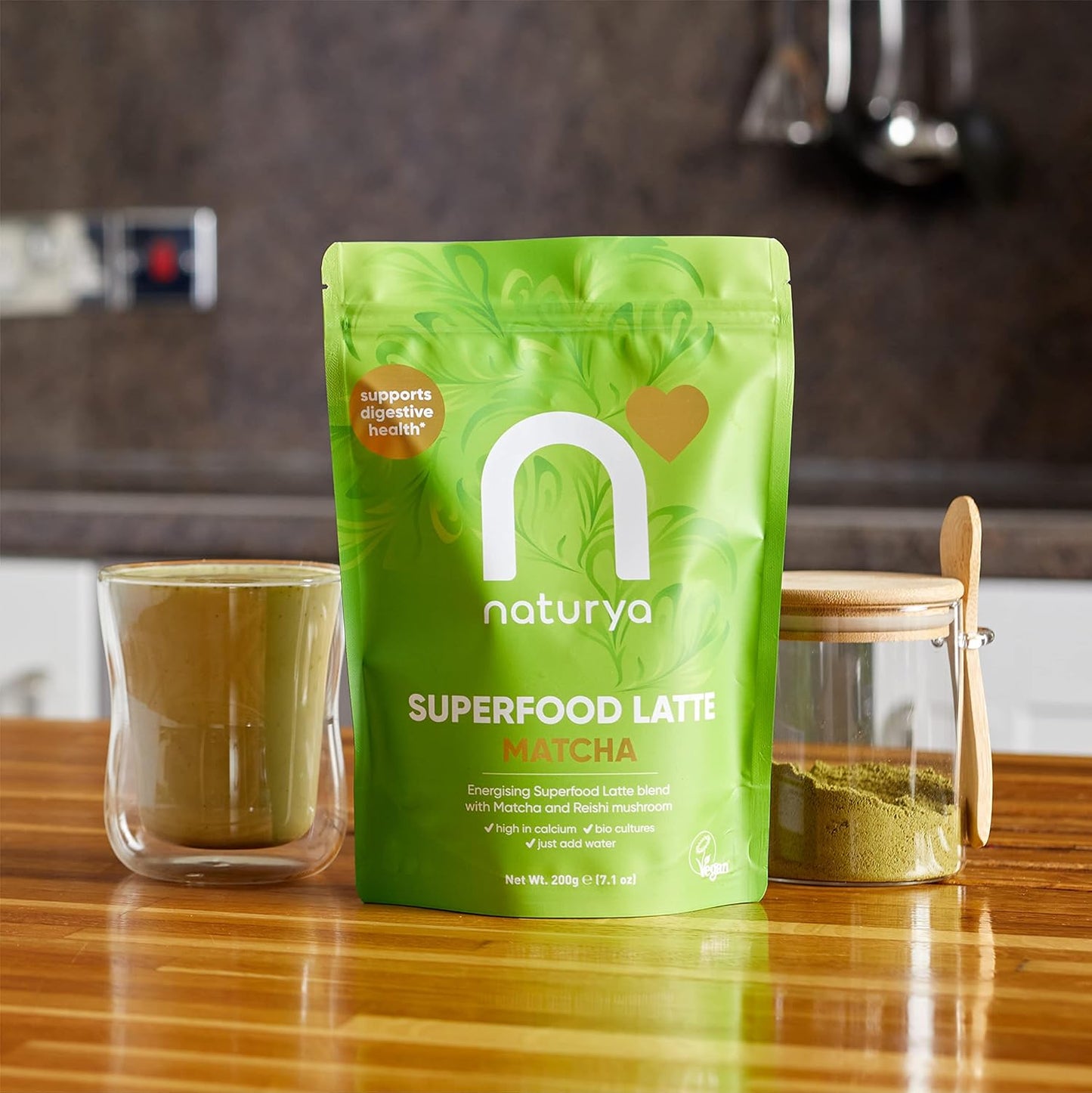 Naturya Matcha Superfood Latte 250g - Vegan Matcha Green Tea with Coconut & Reishi