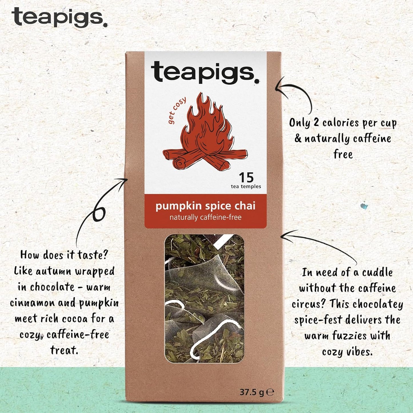 teapigs Pumpkin Spice Chai Tea - Caffeine-Free Chai 15 Temples Cinnamon Cardamom