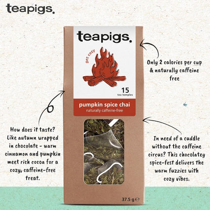 teapigs Pumpkin Spice Chai Tea - Caffeine-Free Chai 15 Temples Cinnamon Cardamom