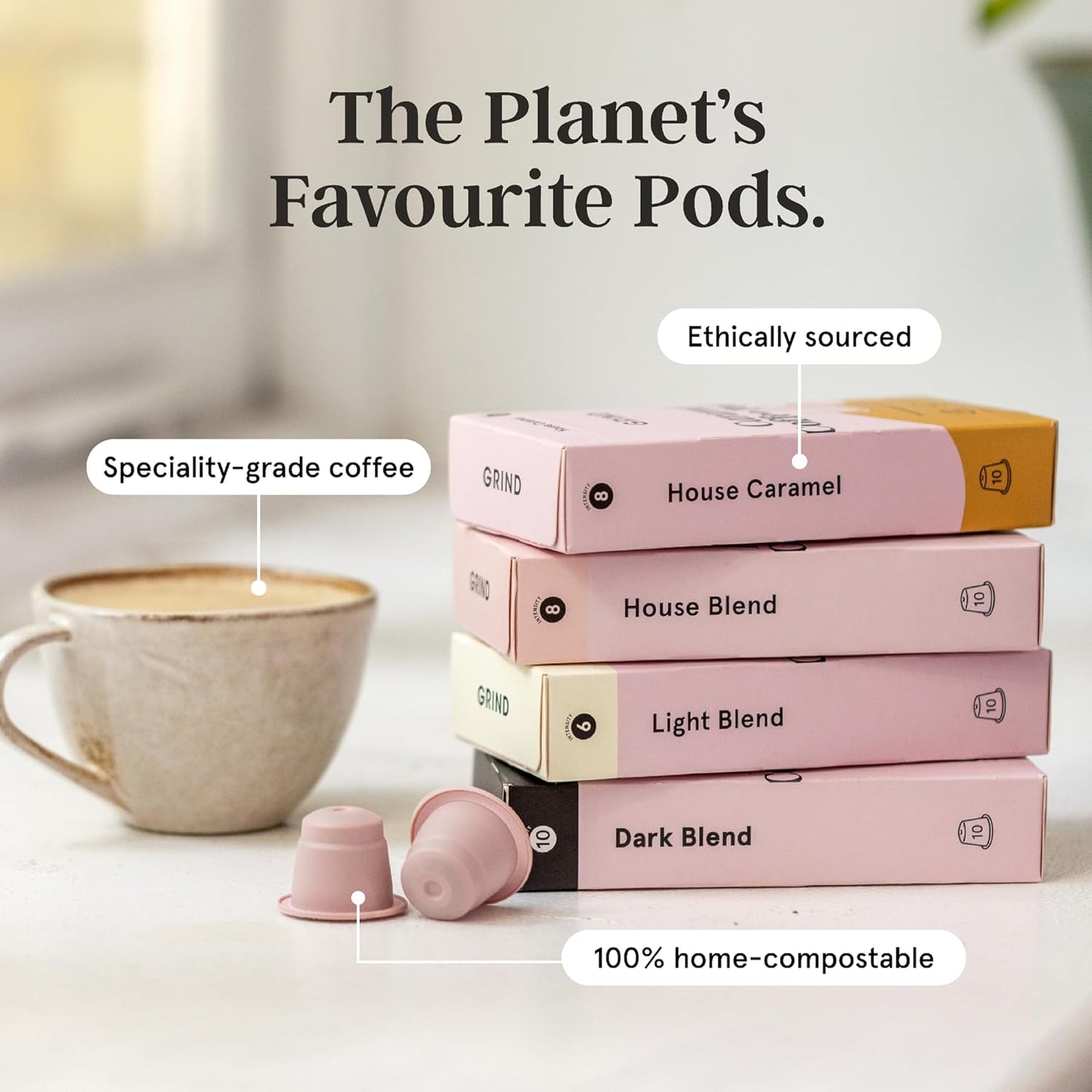 Grind Colombia Light Coffee Pods – Pack of 100 Biodegradable Arabica Capsules – Single Origin – Nespresso® Original Compatible – Home Compostable – Barista Quality and Specialty Grade – Light Roast