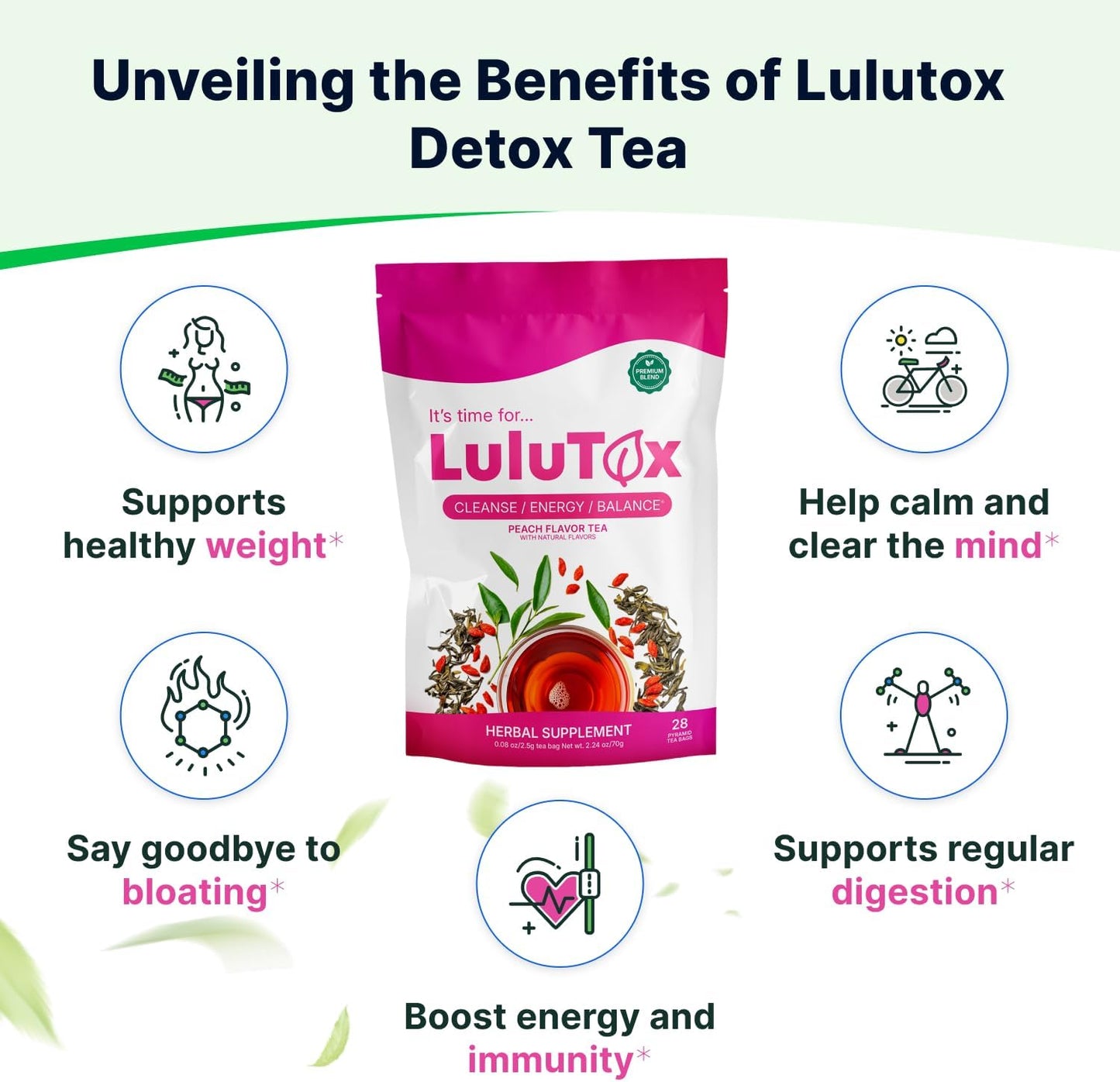 LULUTOX Original Detox Tea 28 Servings - Herbal Blend with Dandelion, Ginseng & Ginger