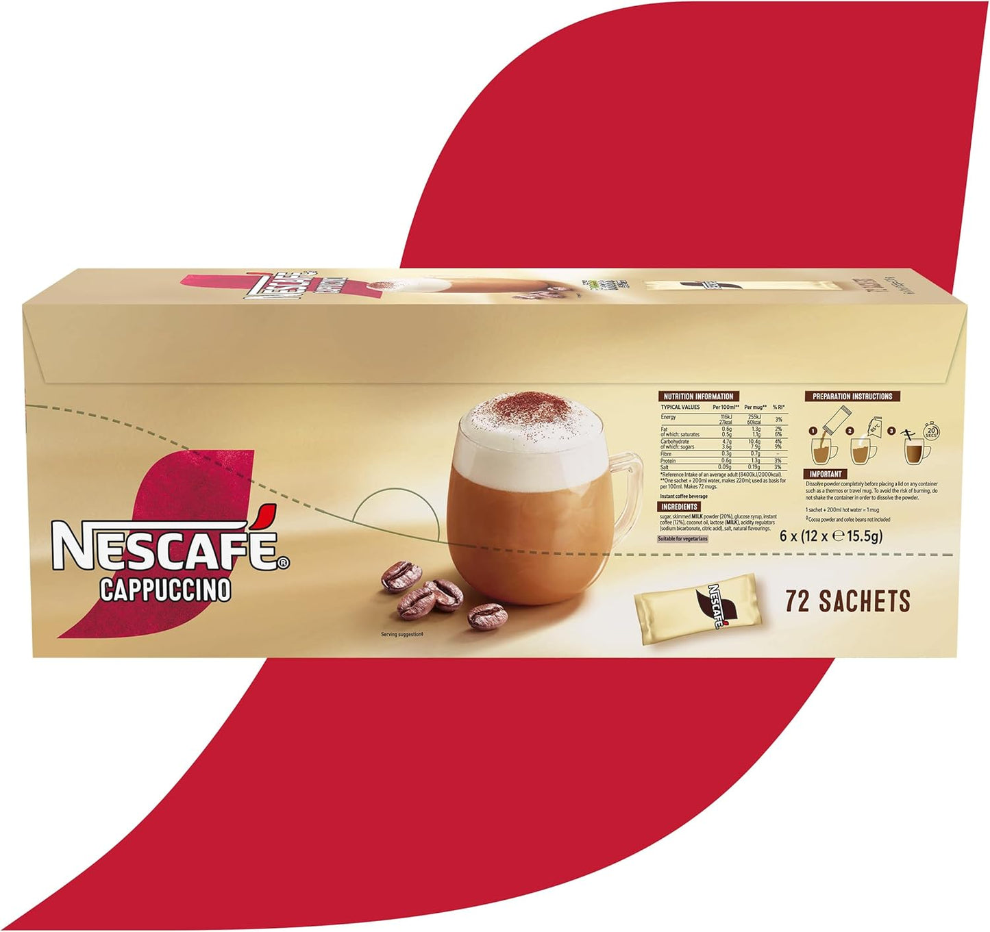 NESCAFÉ Cappuccino Instant Coffee Sachets - 72 x 15.5g (1.1kg)