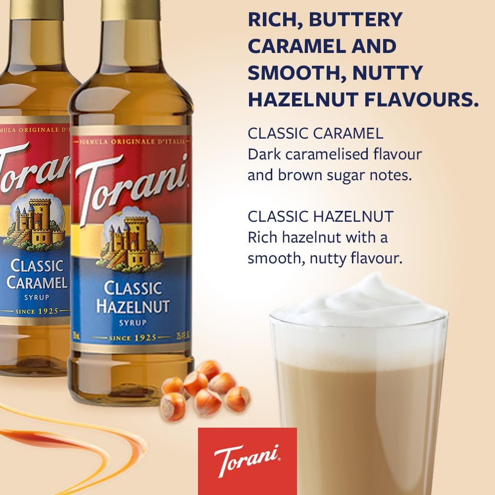 Torani Coffee Syrup Set 4 x 750ml - Vanilla, Caramel, French Vanilla, Hazelnut