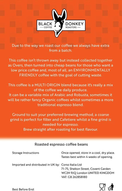 Black Donkey WONKY Blend Whole Coffee Beans 1KG - Sustainable Off-Cuts Mix