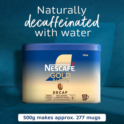 NESCAFÉ Gold Blend Decaf Instant Coffee 500g Tin - Premium Decaffeinated Coffee