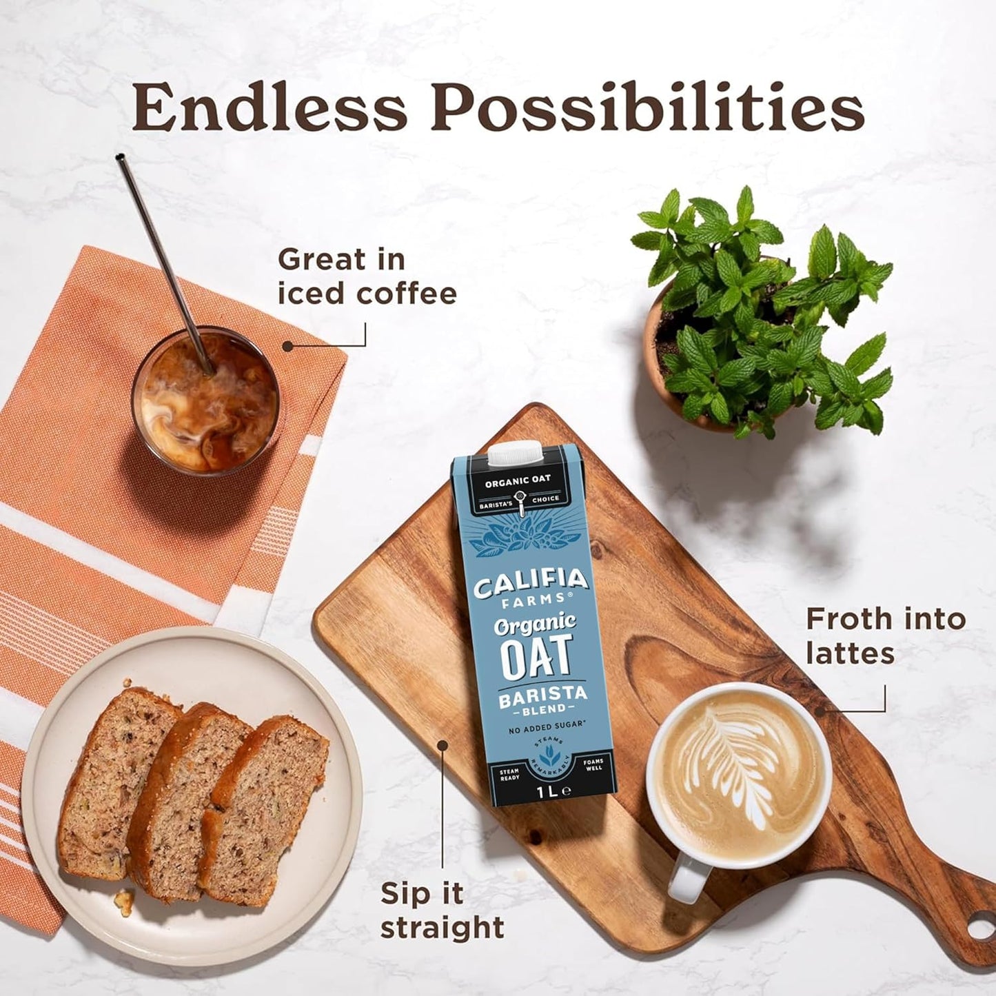 Califia Farms Organic Oat Barista Blend - 6 x 1L Dairy Free Vegan Milk