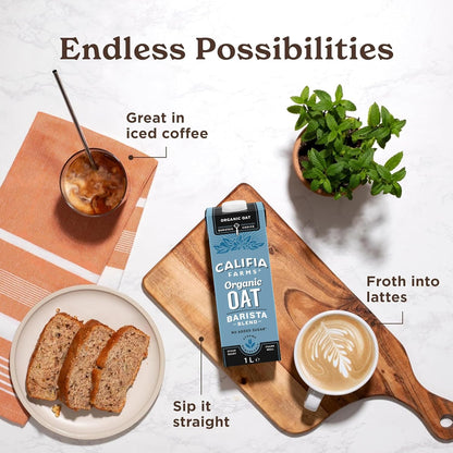 Califia Farms Organic Oat Barista Blend - 6 x 1L Dairy Free Vegan Milk