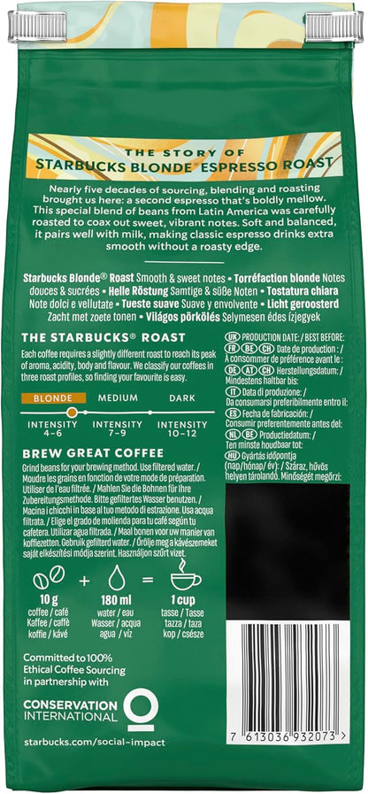 STARBUCKS Blonde Espresso Roast Whole Bean Coffee 200g Pack of 6 - Light Roast-ExpressCo