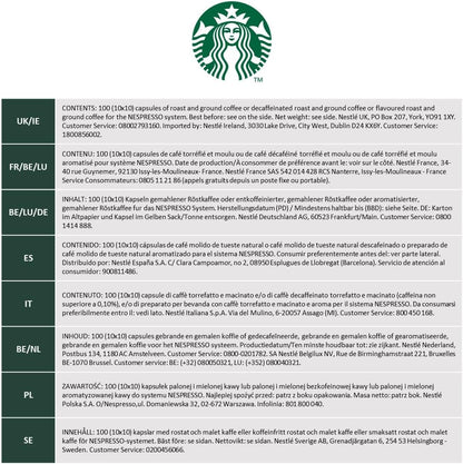 STARBUCKS Blonde Espresso Roast Nespresso Capsules 100 - Light Roast Pods