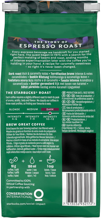 STARBUCKS Espresso Roast Dark Roast Whole Bean Coffee 200g Pack of 6 - Bold-ExpressCo