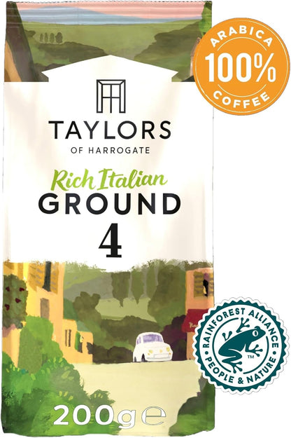 Taylors of Harrogate Rich Italian Ground Coffee 200g - Pack of 6 (1.2kg Total)-ExpressCo