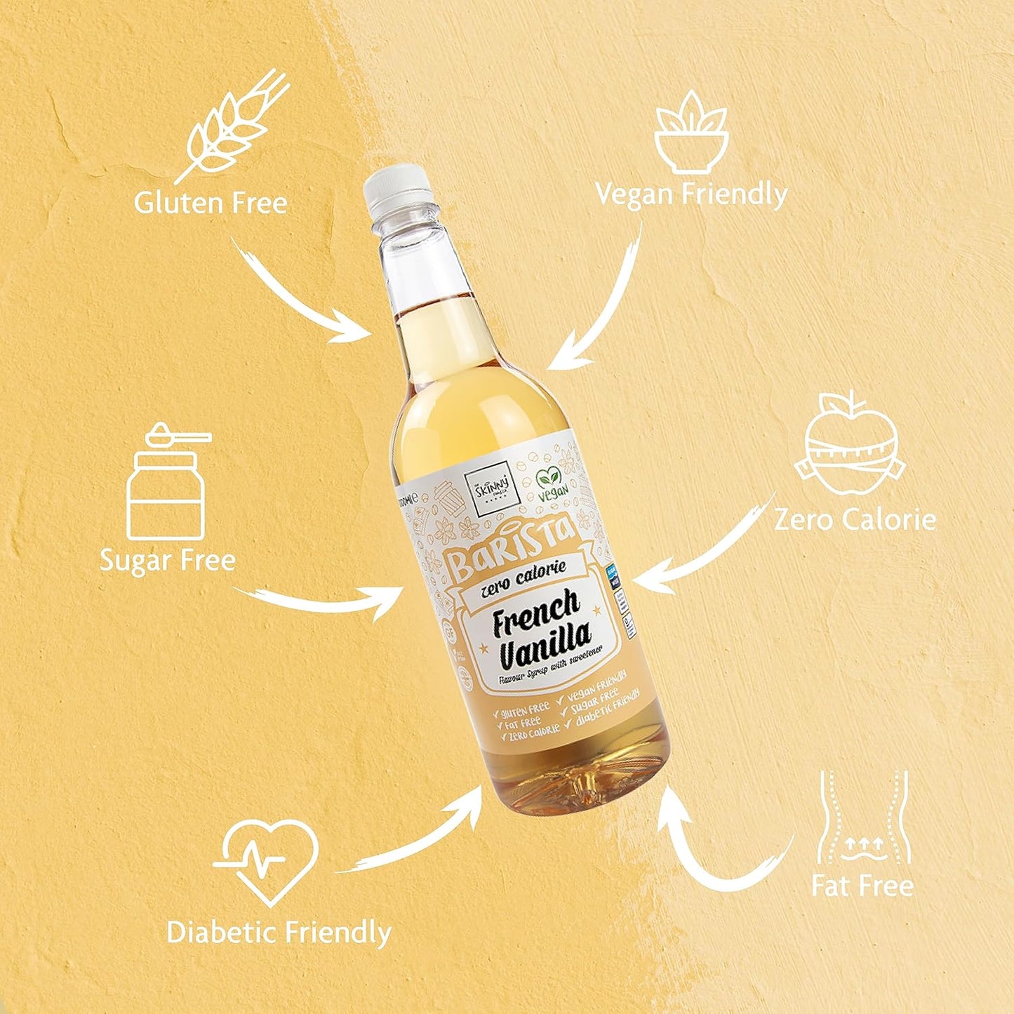 Skinny Food Co French Vanilla Coffee Syrup - Sugar Free 1L Zero Calorie Vegan