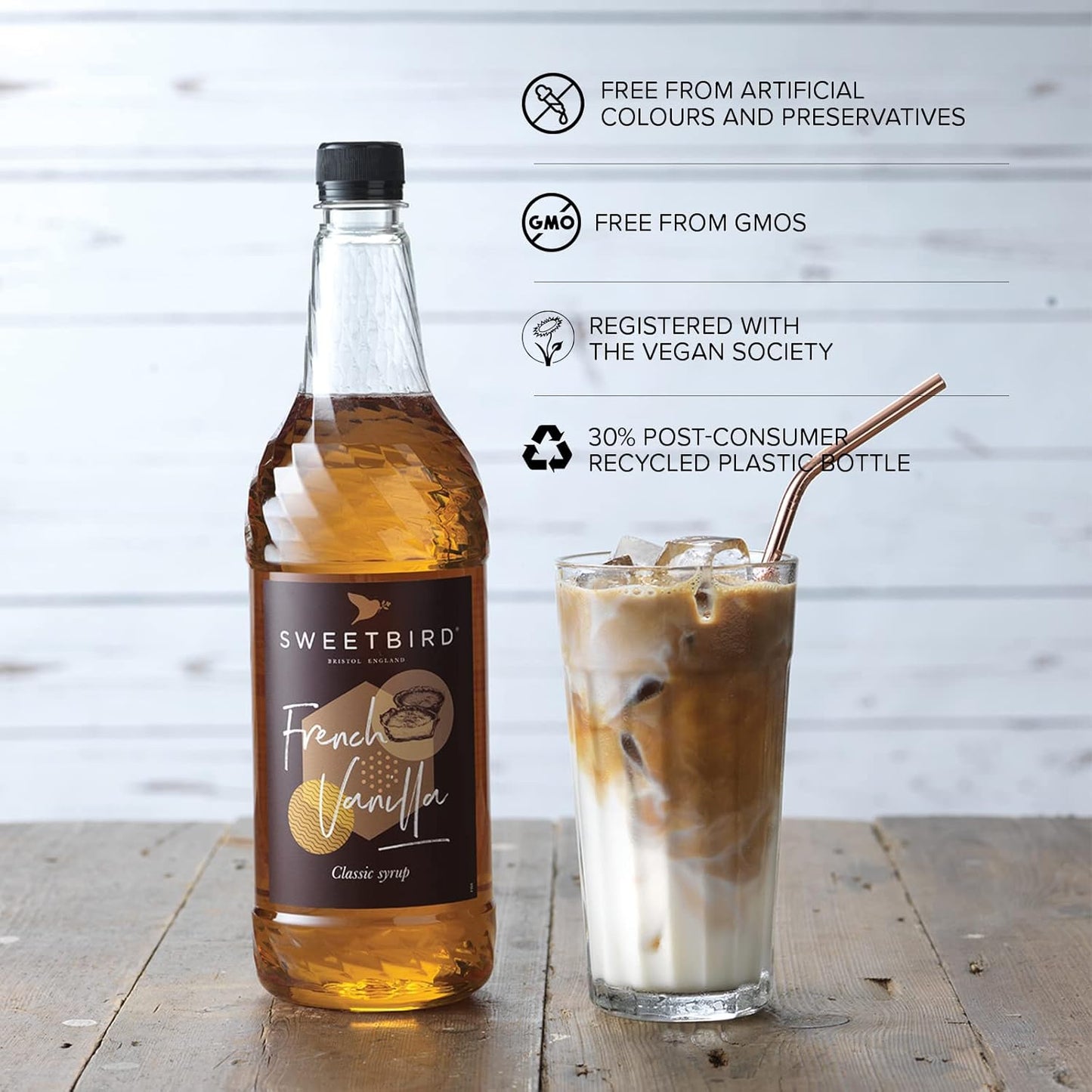 Sweetbird French Vanilla Syrup 1 Litre - Vegan Friendly Coffee Syrup