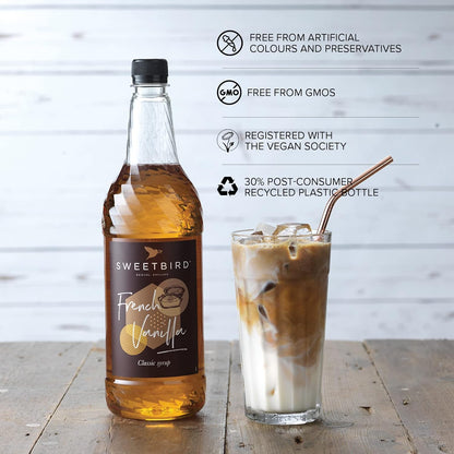 Sweetbird French Vanilla Syrup 1 Litre - Vegan Friendly Coffee Syrup