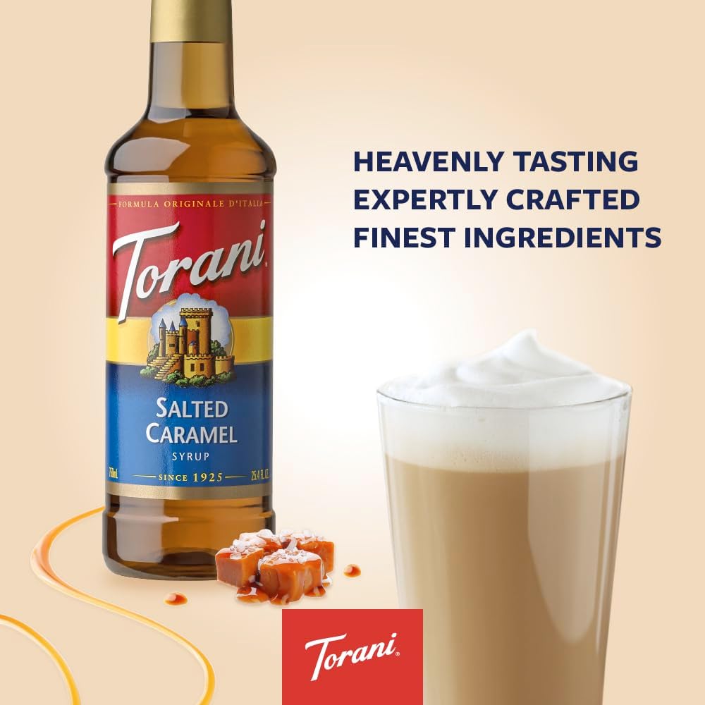 Torani Salted Caramel Coffee Syrup 750ml - Pure Cane Sugar Vegetarian