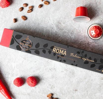 Real Kick-Starter | Italian Robusta Beans | Velvety Crema | Roma Espresso: 100 capsules compatible with Nespresso | 100% Dark | Fair Trade Certified