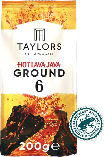 Taylors of Harrogate Hot Lava Java Ground Coffee 200g - Pack of 6 (1.2kg Total)
