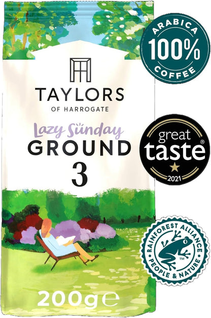 Taylors of Harrogate Lazy Sunday Ground Coffee 200g - Pack of 6 (1.2kg Total)