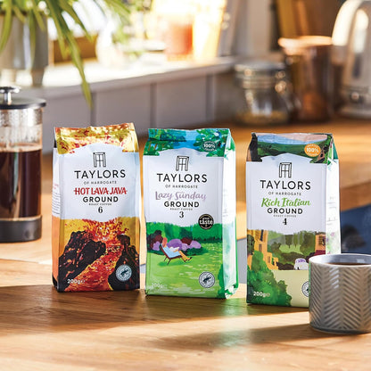 Taylors of Harrogate Hot Lava Java Ground Coffee 200g - Pack of 6 (1.2kg Total)