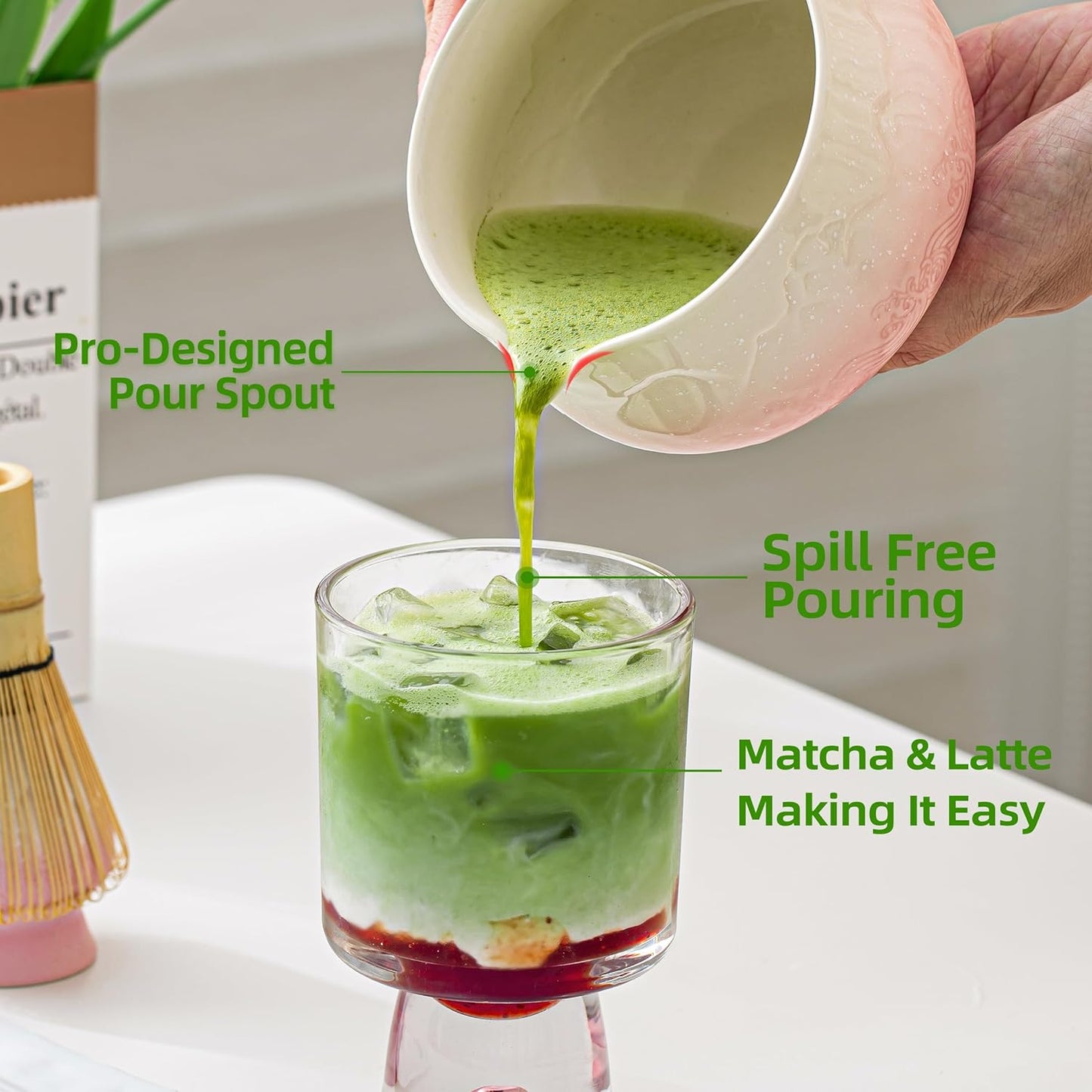TEANAGOO 7 Pcs Matcha Set Pink - Ceremony Matcha Kit with Whisk Bowl Scoop Sifter