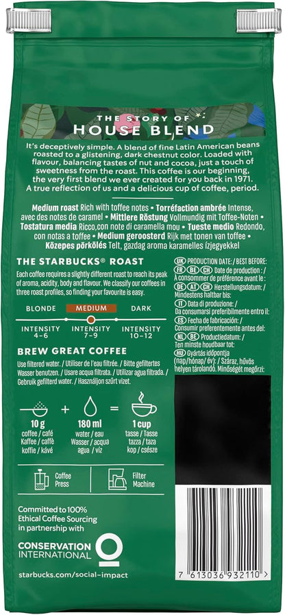 STARBUCKS House Blend Medium Roast Ground Coffee 200g Pack of 6 - Balanced
