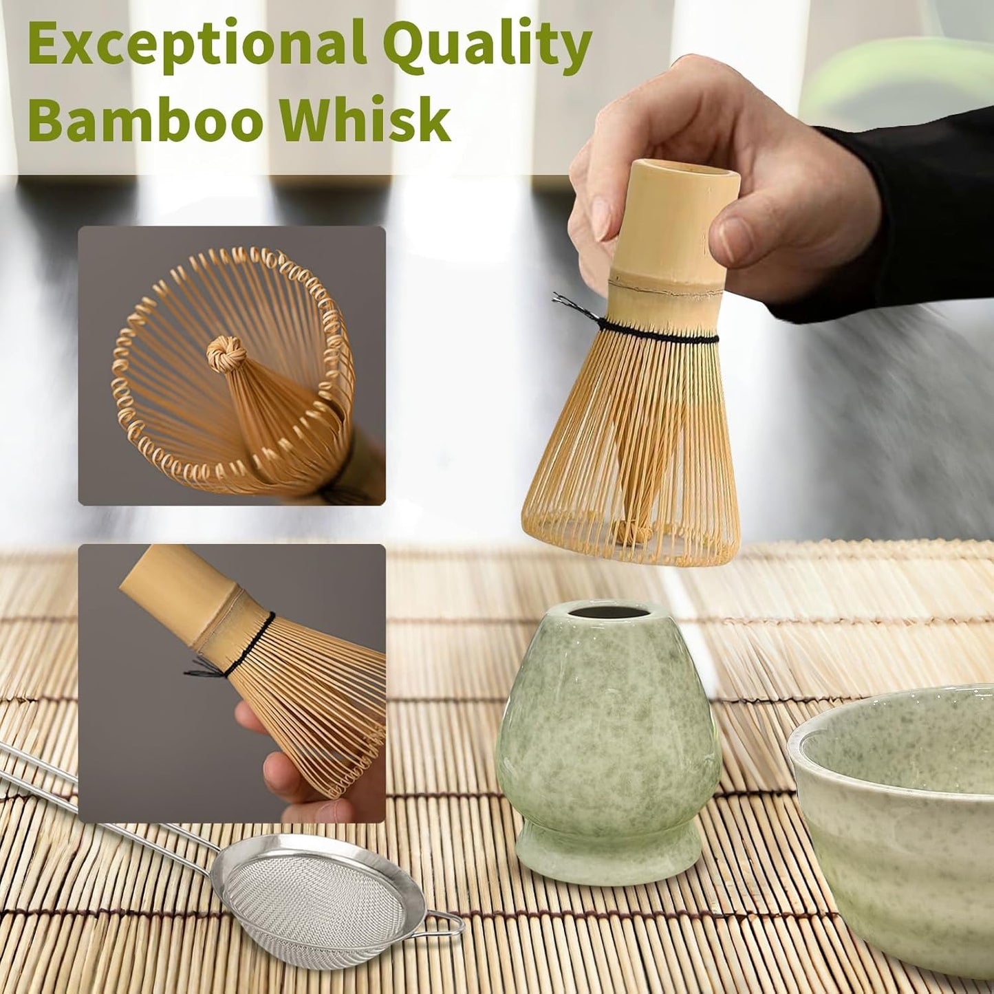 Matcha Set Whisk and Bowl Kit - Complete Tea Set Gift with Ceramic Bowl Bamboo Tools