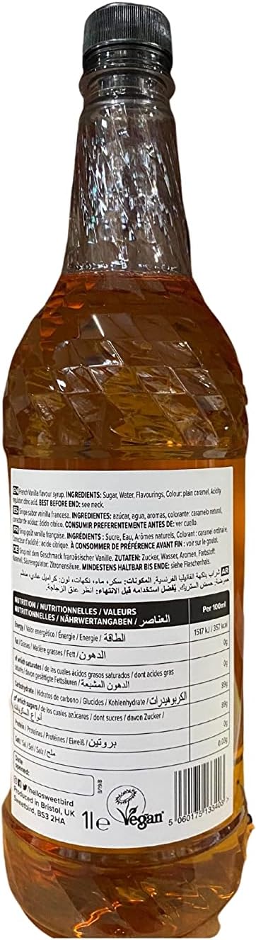 Sweetbird French Vanilla Syrup 1 Litre - Vegan Friendly Coffee Syrup