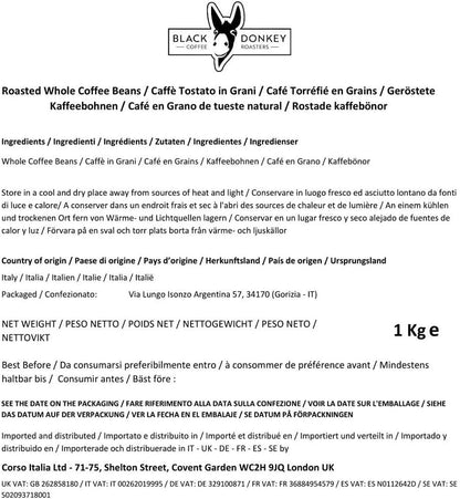Black Donkey Intenso Dark Roast Whole Coffee Beans 1KG - Bold Arabica-Robusta