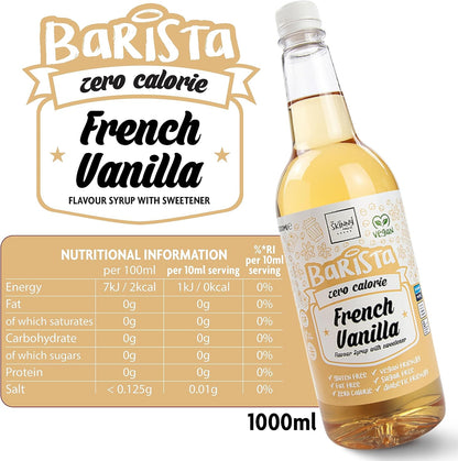 Skinny Food Co French Vanilla Coffee Syrup - Sugar Free 1L Zero Calorie Vegan