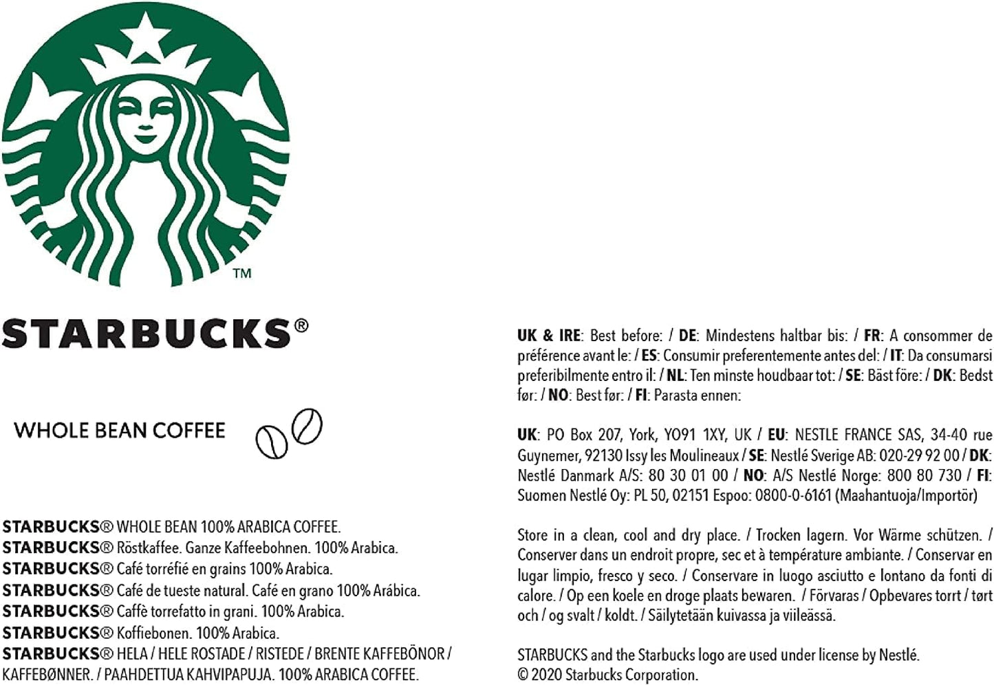 STARBUCKS Espresso Roast Dark Roast Whole Bean Coffee 200g Pack of 6 - Bold-ExpressCo