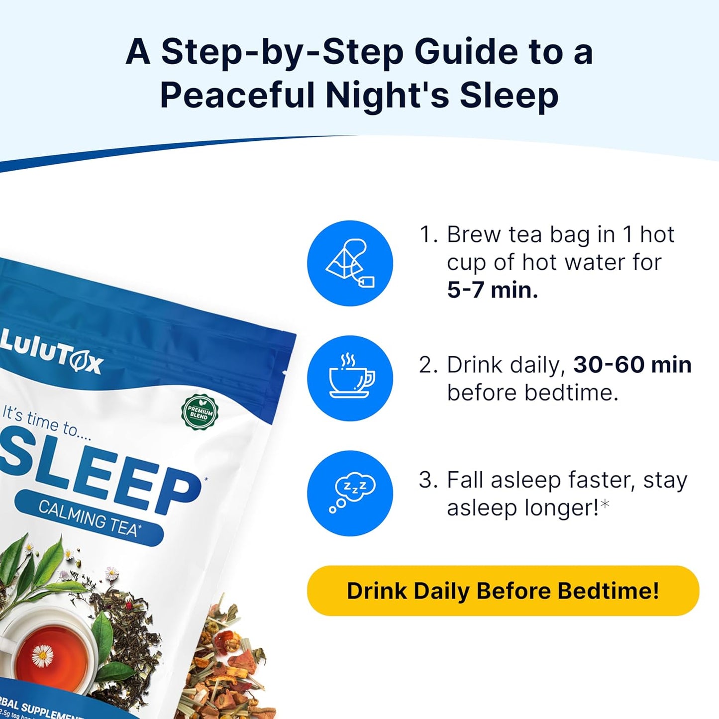 LULUTOX Bedtime Herbal Tea 28 Pyramid Bags - Natural Sleep Tea for Deep Rest